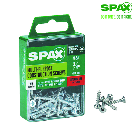 Spax Sheet Metal Screw, #6 x 3/4 in, Zinc Plated Flat Head 4101010350202